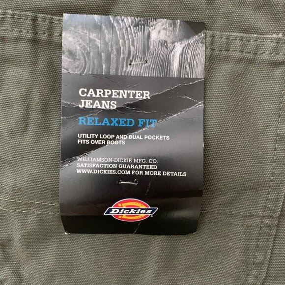 Dickies Men’s Relaxed 42x32 Fit Olive Green Carpenter Jeans NWT - Picture 5 of 8